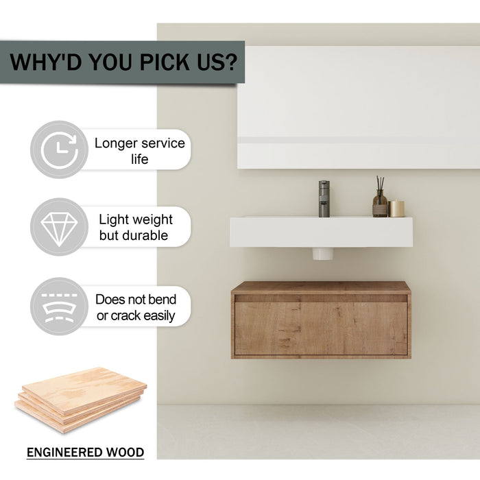 Wall Mounted Bathroom Vanity With Resin Sink And Soft Close Drawer - Imitative Oak