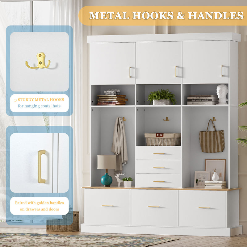 Entryway Hall Tree With Bench And Storage, 5 In 1 Coat Rack