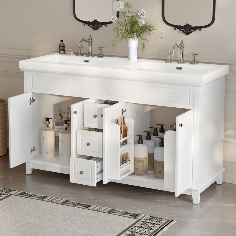 Bathroom Vanity With Double Sinks, 3 Drawers & 4 Doors, Soft Close, All Open Back Design - White