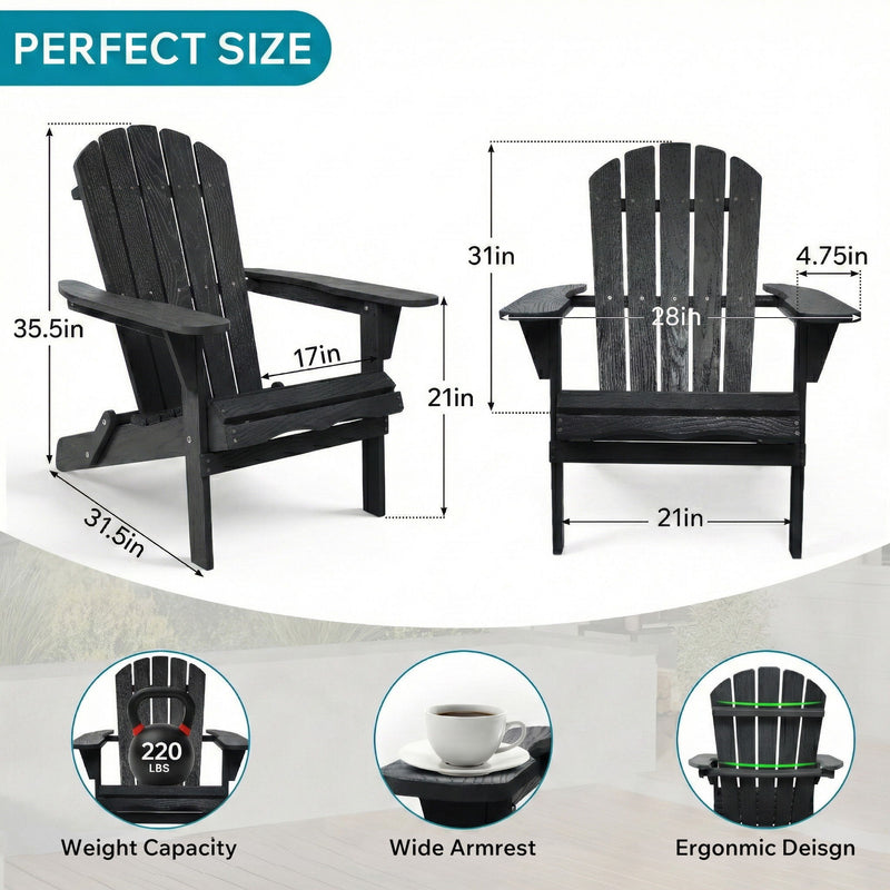 Folding Adirondack Lounge Chair With Embossed Grain Texture