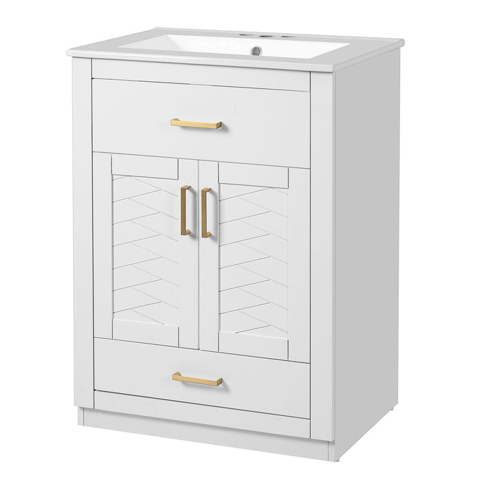 Modern Bathroom Vanity With Integrated Ceramic Sink, 2 Door Cabinet With Tip-Out Drawer