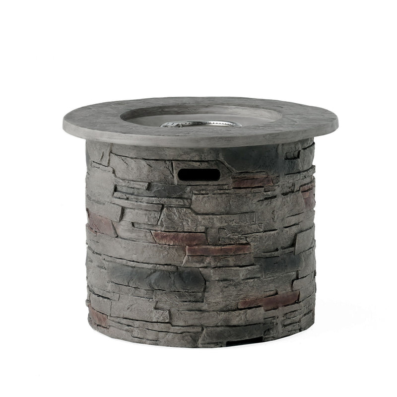 Transitional Outdoor 32" Round Propane Fire Pit Table, Lightweight Concrete Construction - Stone Gray