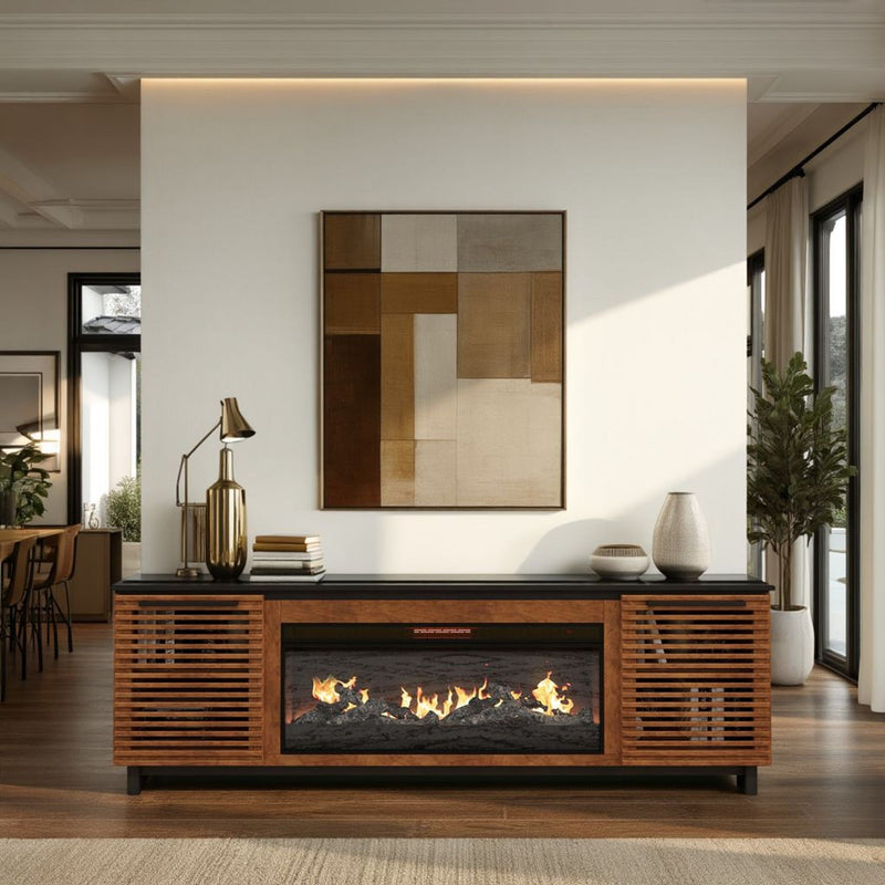 Graceland - Fireplace TV Stand Console For TVs Up To 100" - Black / Bourbon