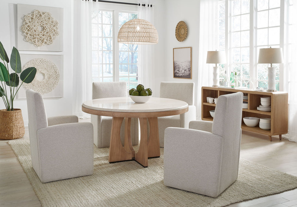 Escape - Round Dining Table - Glazed Natural Oak / Black Metal Trim