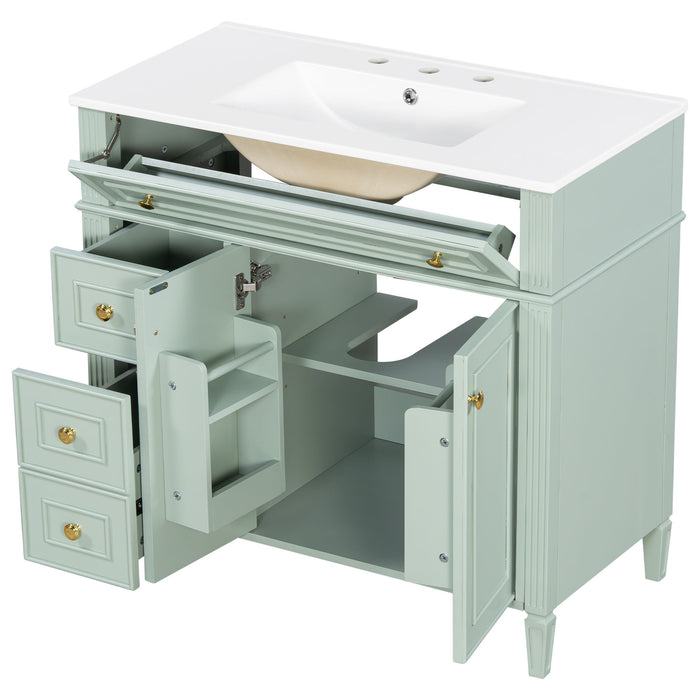 Bathroom Vanity With Sink, 3 Drawers & 2 Soft-Close Doors