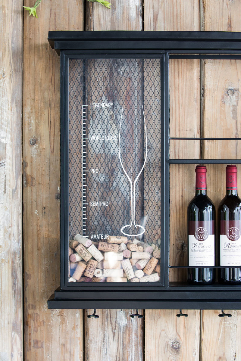 Floating Wine Bar Shelf With Glass Holder And Display Shelves - Black