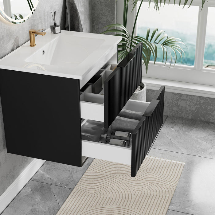 Modern Wall Mounted Floating Bathroom Vanity With Sink And Drawers