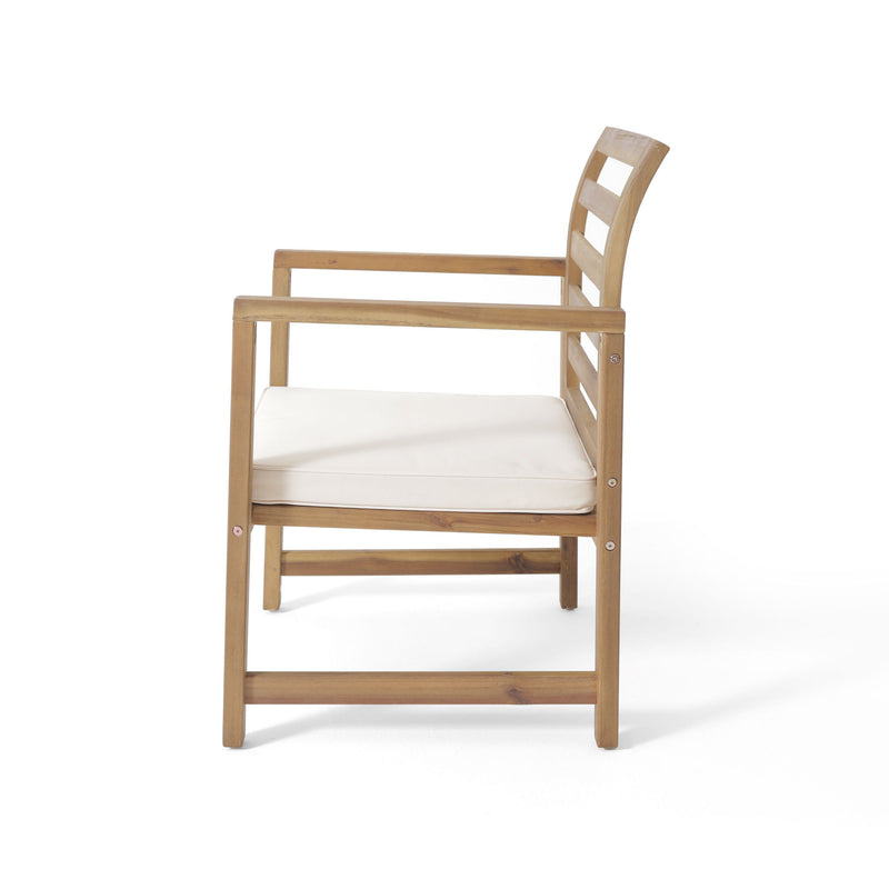Outdoor Acacia Wood Club Chairs, 2 Pieces Set - Natural Stained / White