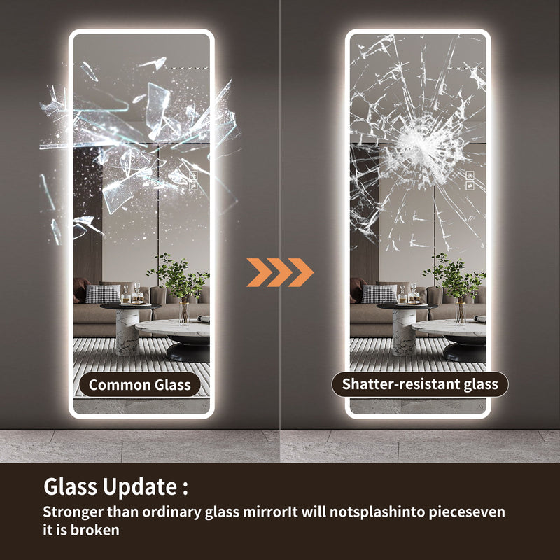 LED Full Length Mirror With Lights, Wall Mounted Full Body Mirror, Dimmable 3 Color Lighting, Anti Fog, Shatter Proof, Memory Function - Clear