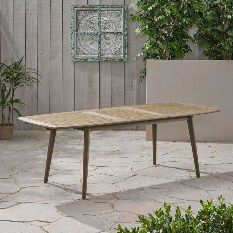 Placidity - Outdoor Expandable Dining Table With Slatted Tabletop And Tapered Legs