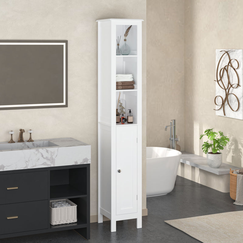 Slim Tall Bathroom Storage Cabinet With Adjustable Shelves, Anti Tip Freestanding Cabinet - White