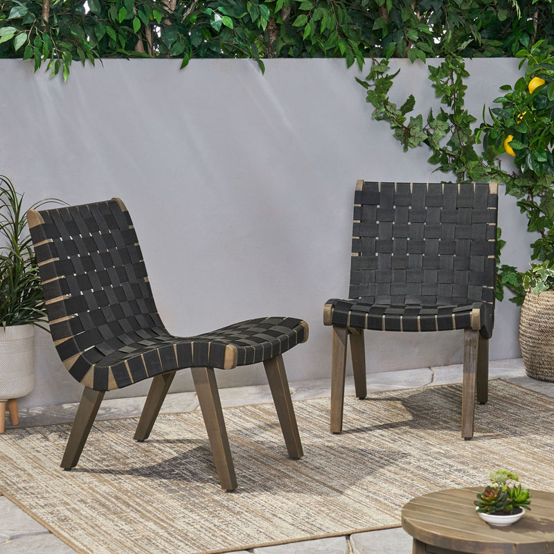 Lounge Chair With Stunning Rope Weave Design, (Set of 2) - Black