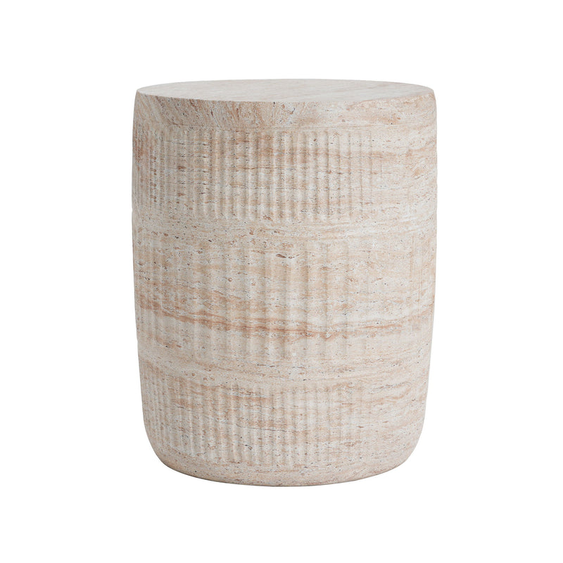 Stylish Outdoor / Indoor Lightweight Concrete Side Table With Travertine - Beige