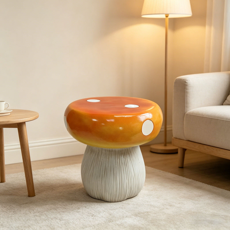 Mushroom Model Statue Stool, Outdoor Garden Stool - Orange