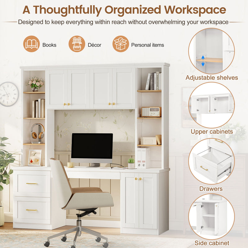 Computer Desk With Hutch, Workstation With Desk Grommet & Keyboard Tray