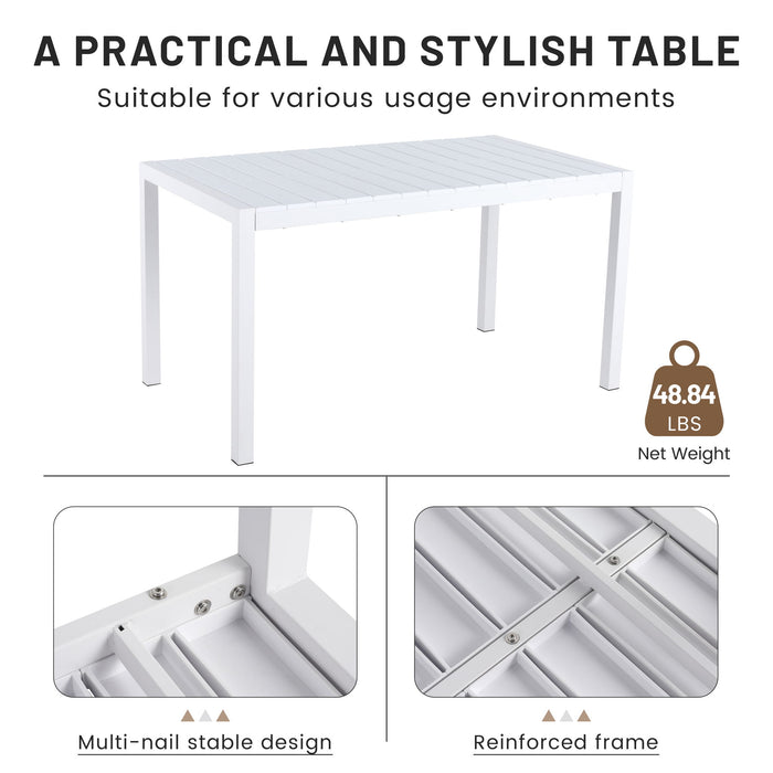 Modern Long Table, UV Resistant And Rust Proof, Pp Tabletop, UV Resistant Powder Coated Metal Legs - Snow White