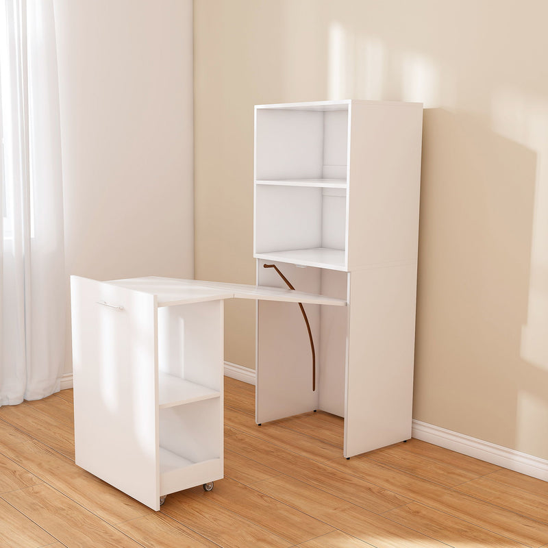 Stretchable Office Desk With Storage Shelves And Mobile Wheels