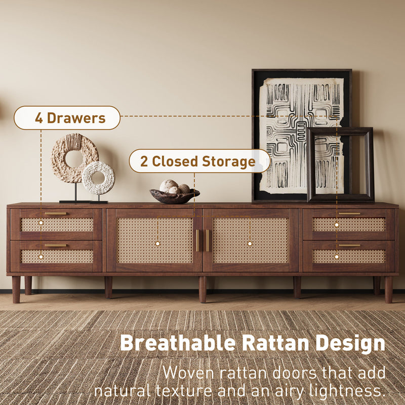 TV Stand, Media Console With 4 Drawers, Soft Closing Hinges - Dark Brown
