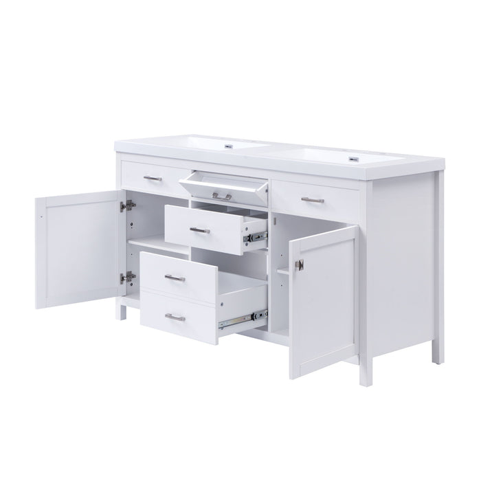 Double Sink Bathroom Vanity With Top, Soft Closing Doors & Drawers, Tip Out Drawer, 2 Cabinet Doors, Adjustable Shelf - White