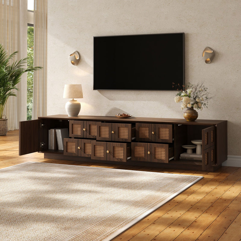 Media Console TV Stand With 6 Drawers & 2 Cabinets - Walnut
