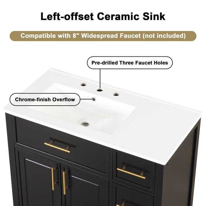Modern Bathroom Vanity With Sink Top, 2 Doors And 3 Drawers