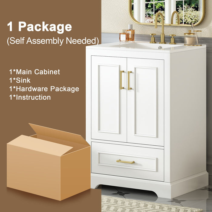 Bathroom Vanity With Sink, 1 Divided Drawer And 2 Soft Close Doors With Double Shelf