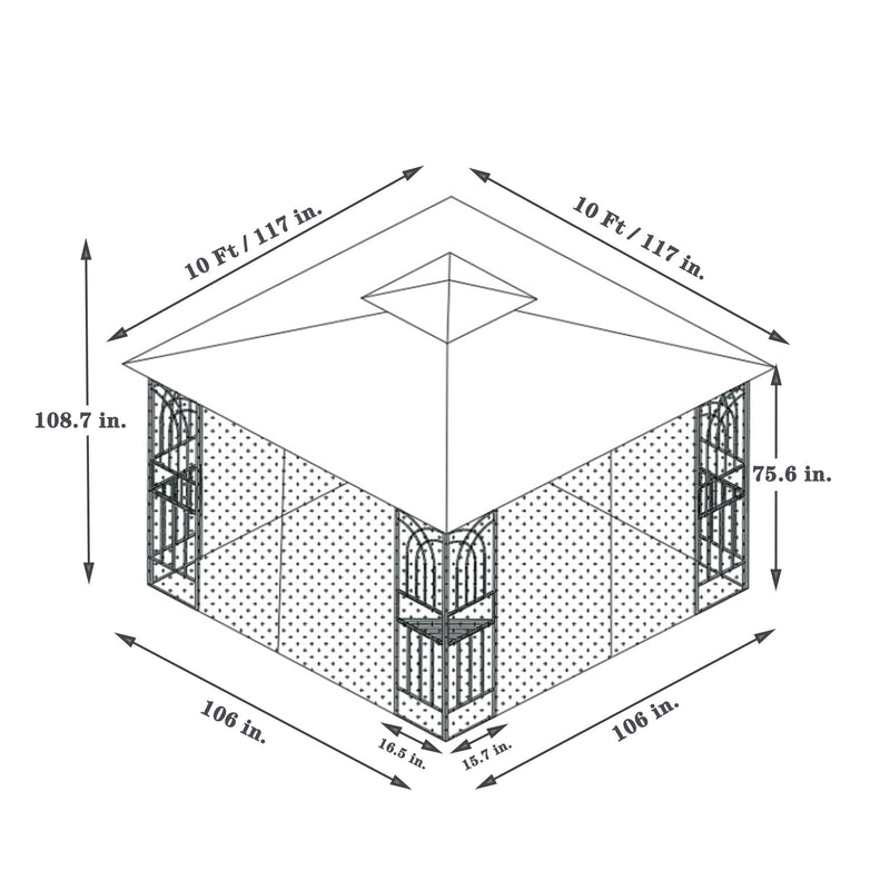 Patio Gazebo Tent With Ventilated Double Roof And Mosquito Net