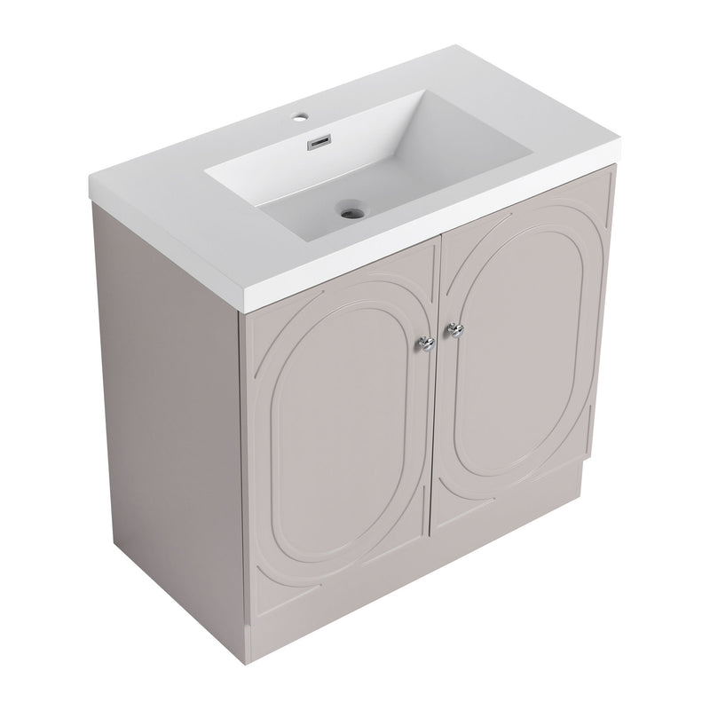 Contemporary Freestanding Bathroom Vanity With Resin Sink & Soft-Close Cabinet Doors