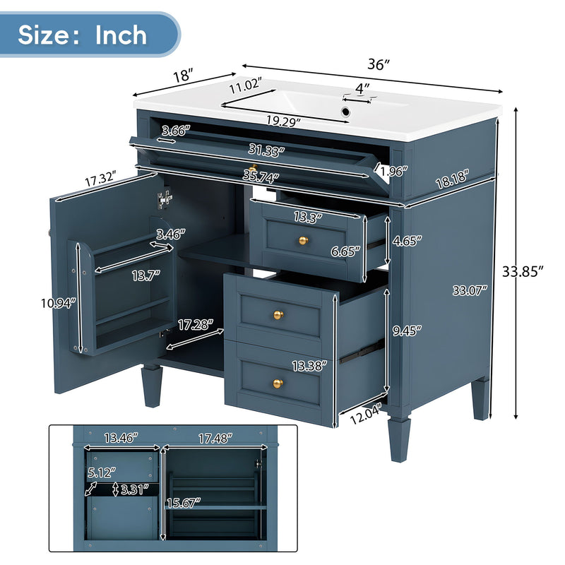 Bathroom Vanity With Sink, Rectangular Storage Cabinet & 2 Drawers And Tip Out Drawer