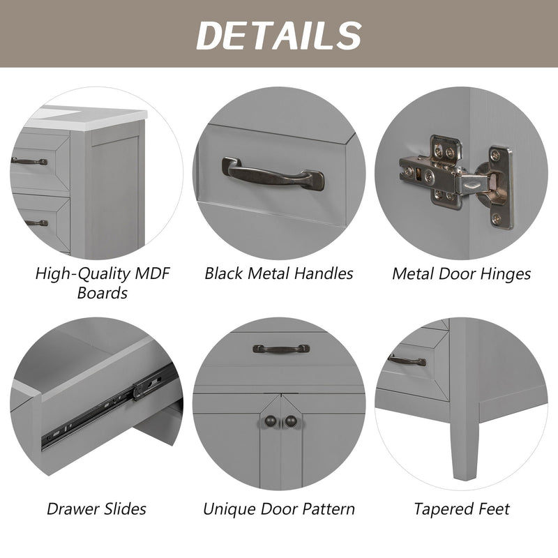 Modern Bathroom Vanity Base Only, 2 Doors And 3 Drawers
