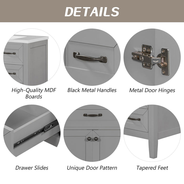 Modern Bathroom Vanity Base Only, 2 Doors And 3 Drawers