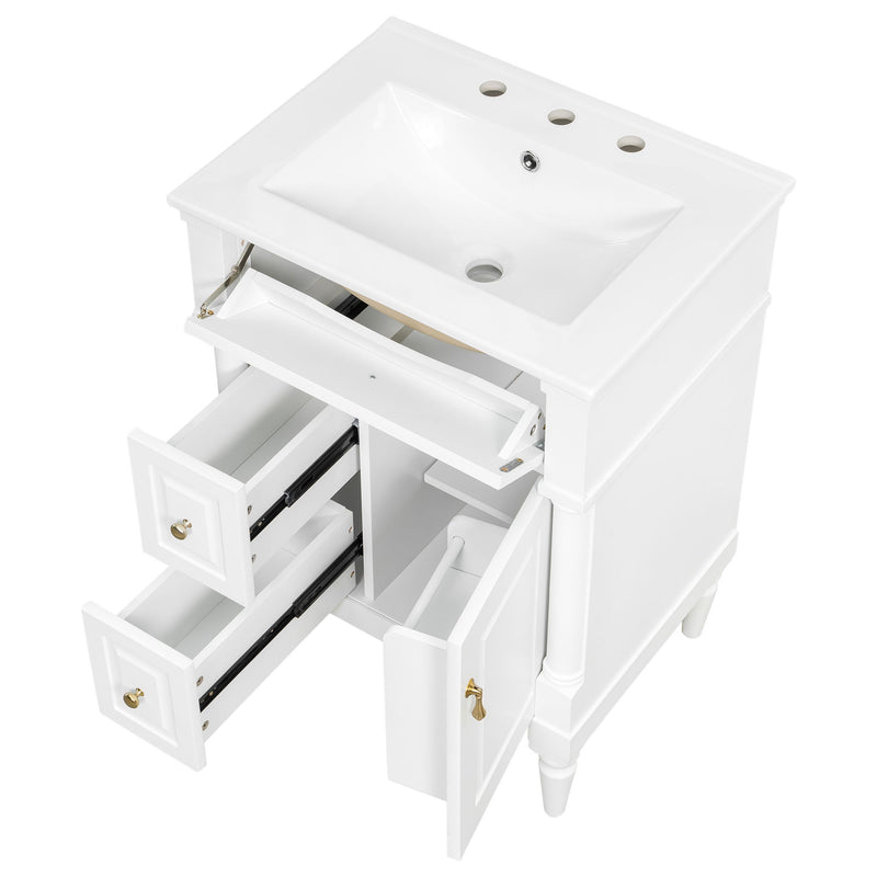 Freestanding Bathroom Vanity With Sink, Adjustable Shelf & Flip Drawer
