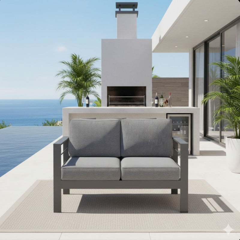 All Weather Patio Loveseat With Thick Cushions - Gray / Gray