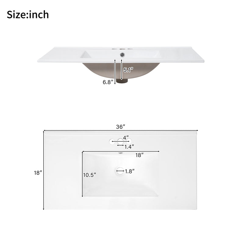 Bathroom Vanity With Sink, Soft Close Doors, Adjustable Shelf & 3 Drawers