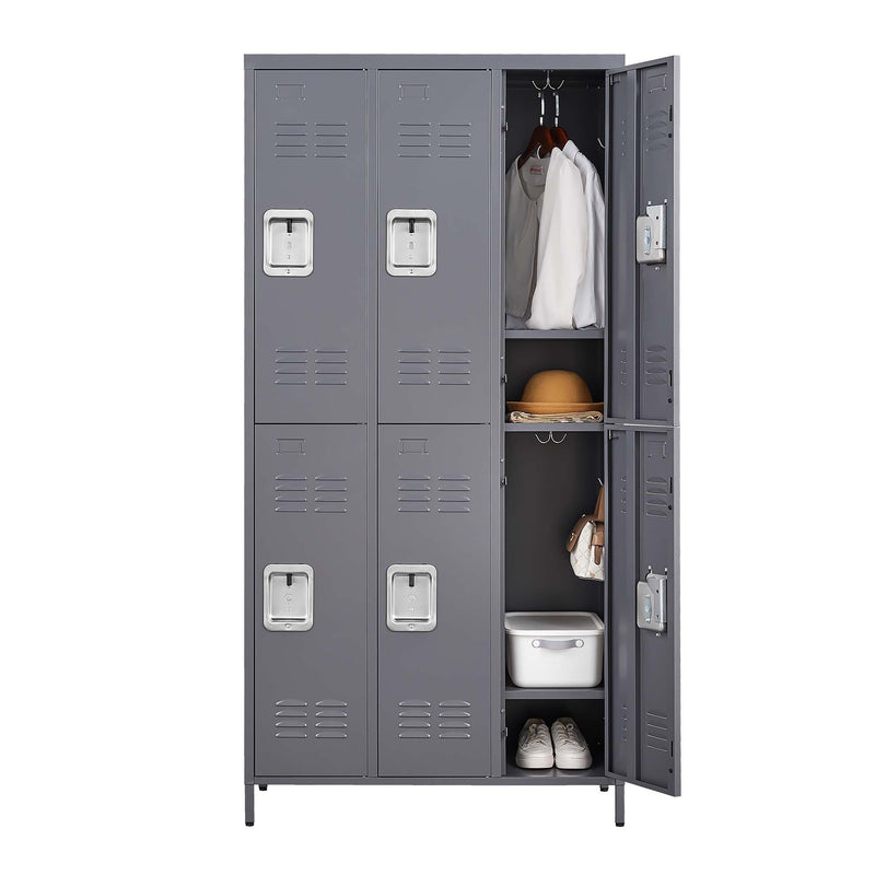 6 Door Lockers With Lock For Employees, Storage Cabinet For Home, Gym, Office, School, Garage - Gray