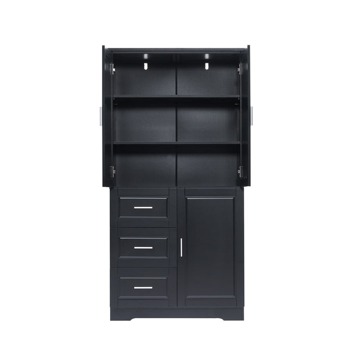 Tall Wide Storage Cabinet With Doors, 3 Drawers