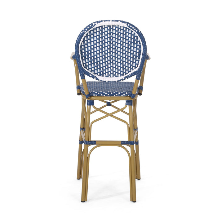 Outdoor Wicker And Aluminum French Barstools (Set of 2)