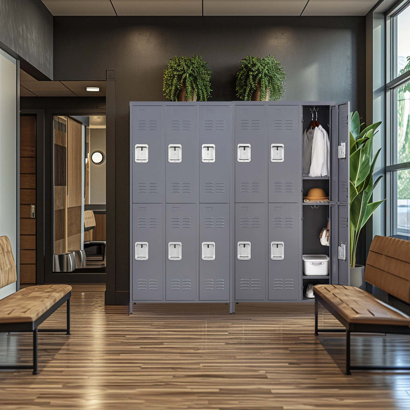 6 Door Lockers With Lock For Employees, Storage Cabinet For Home, Gym, Office, School, Garage - Gray