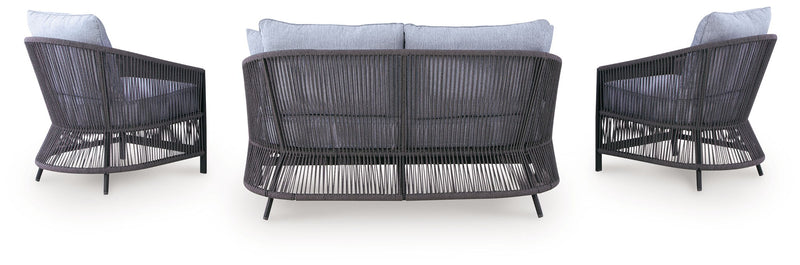 Bridges Beach - Loveseat, Lounge Chairs, Table Set (Set of 4) - Gray