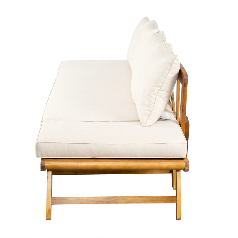 Outdoor Patio Daybed Sofa, 3 Seat Sofa With Foldable Arm 4 Back Pillows