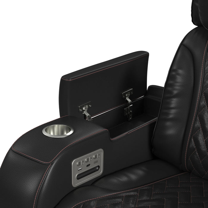 Prime Time P3 Recliner with LED and wireless charger pocket in Jett Black with Red Stitching