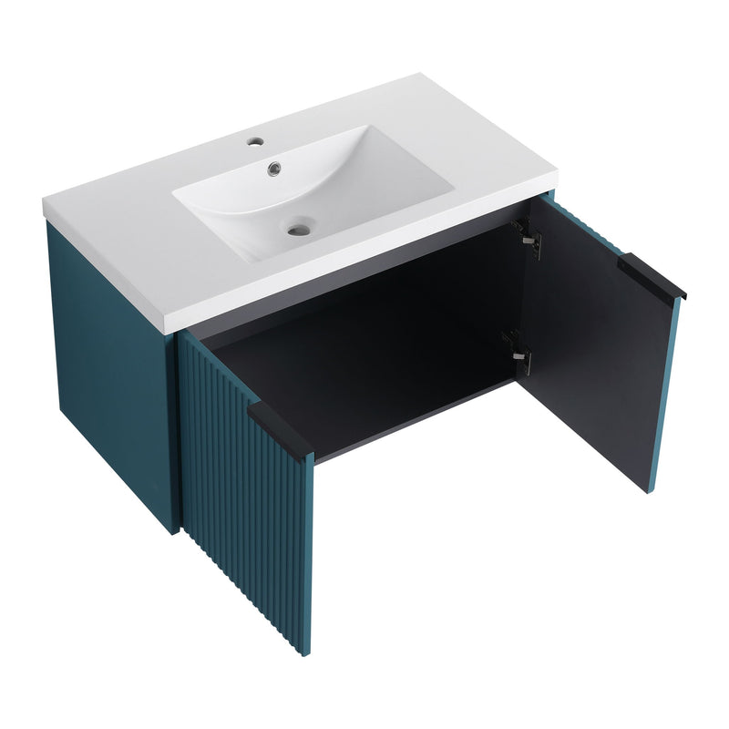 Contemporary Wall Mounted Bathroom Vanity With Resin Double Sink