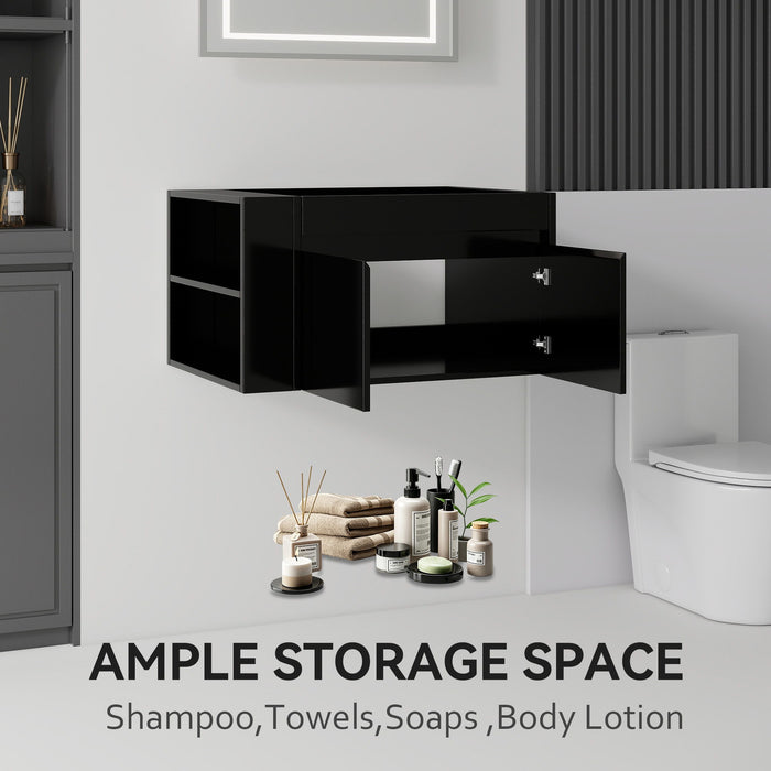 Floating Bathroom Vanity Cabinet, Soft Close Double Drawers, Open Side Storage, Wall Mounted, Cabinet Only