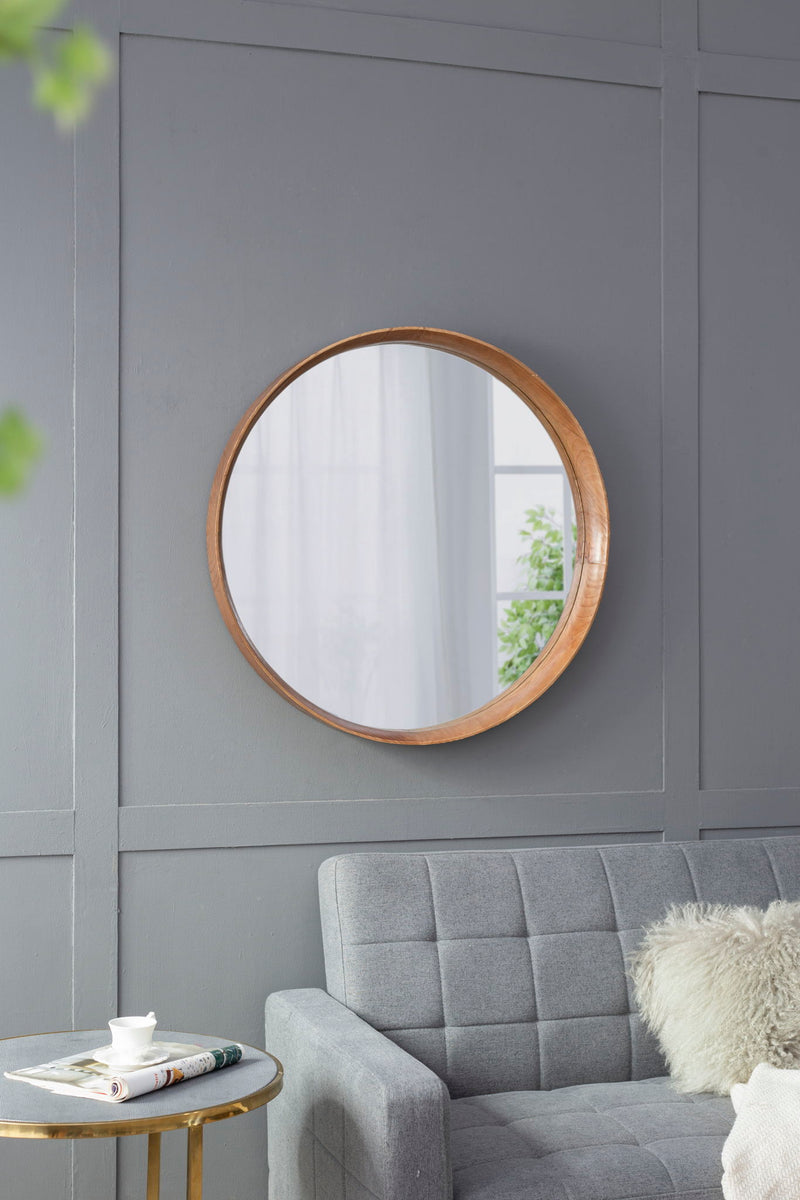 Round Wood Mirror, Wall Mounted Mirror Home Decor For Bathroom Living Room