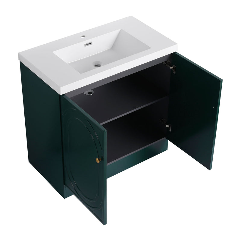 Contemporary Freestanding Bathroom Vanity With Resin Sink & Soft-Close Cabinet Doors
