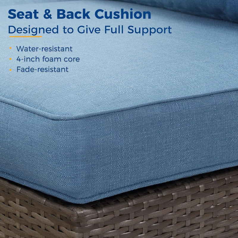 Armless Patio Sofa Set, With UV Resistant Frame And Waterproof Cushions - Blue / Brown