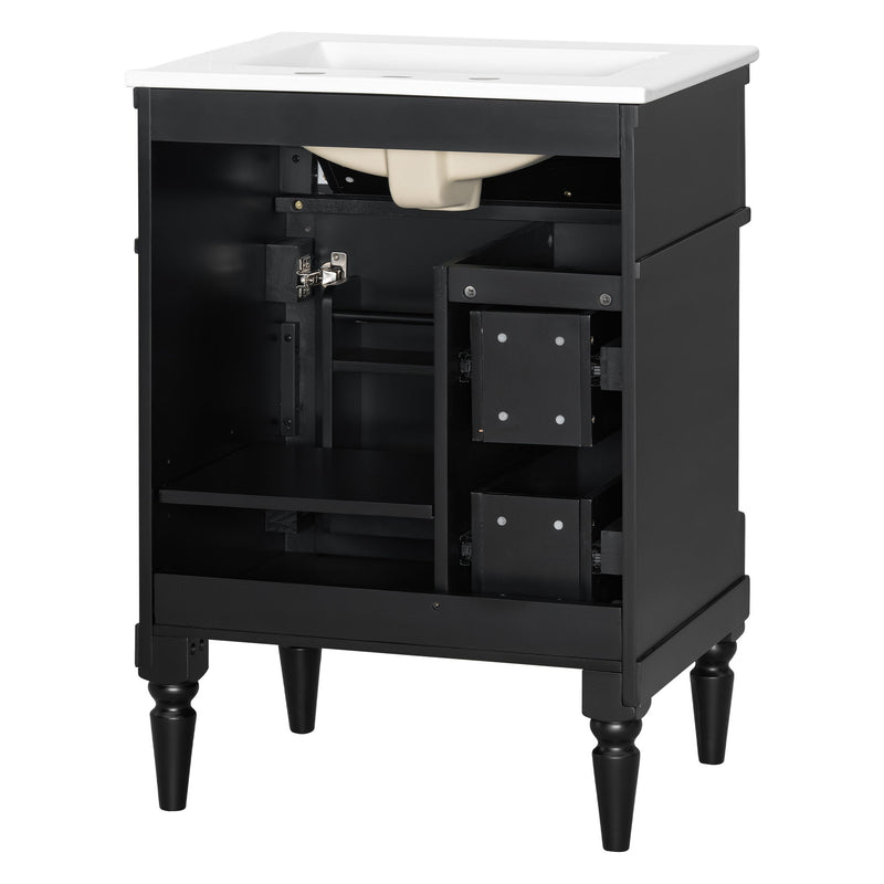 Freestanding Bathroom Vanity With Sink, Adjustable Shelf & Flip Drawer