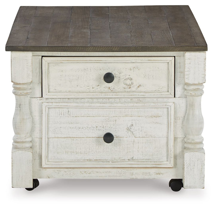 Havalance - Lift Top Cocktail Table with Storage Drawers - White / Gray