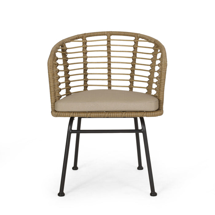Randy - Modern Wicker Chair With Water Resistant Cushions - Brown / Beige