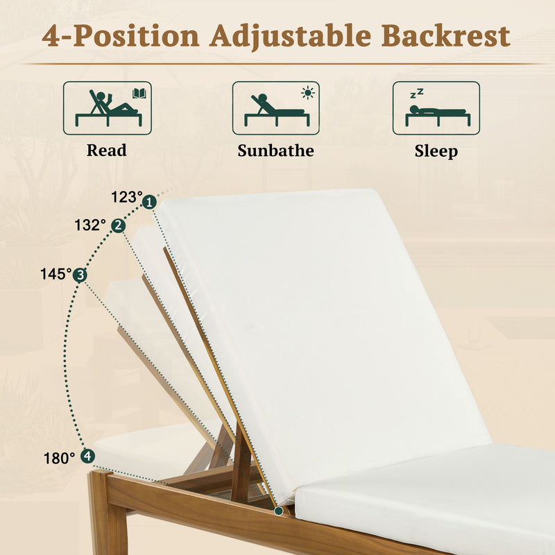 Adjustable Outdoor Patio Lounge Chair Chaise Lounge - Beige / Natural